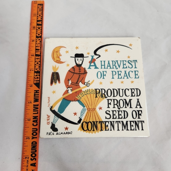 Vintage Harvest Peace Produce Seed Contentment Tile Trivet - Picture 3 of 10